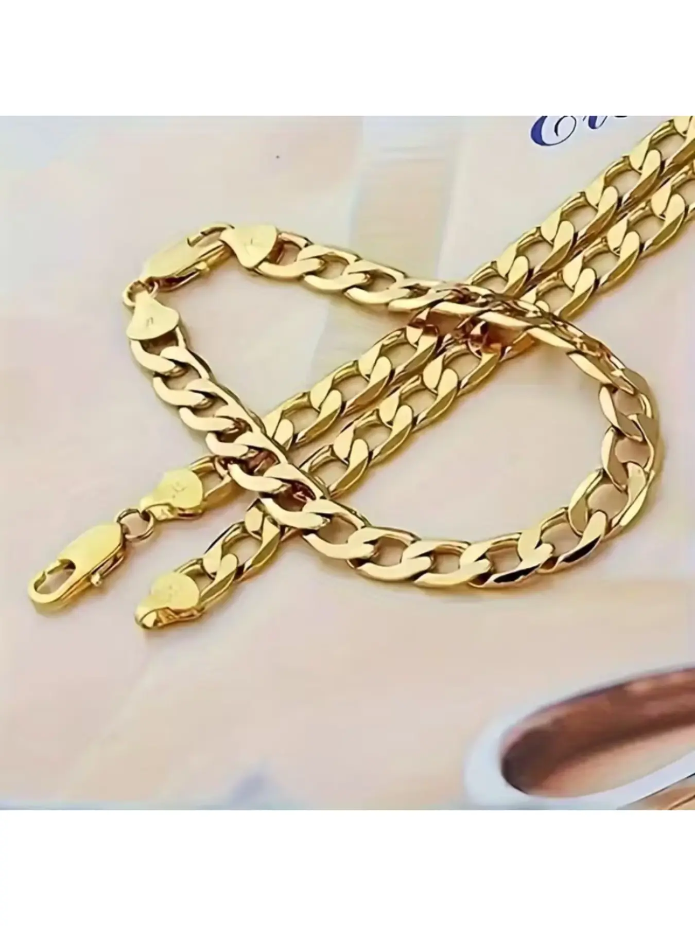 Classic Cuban Necklace Bracelet Set, 8mm Wide, 18k, Casual Fashion, Unisex Jewelry, Jewelry Sets, All Seasons, Copper Chain Material