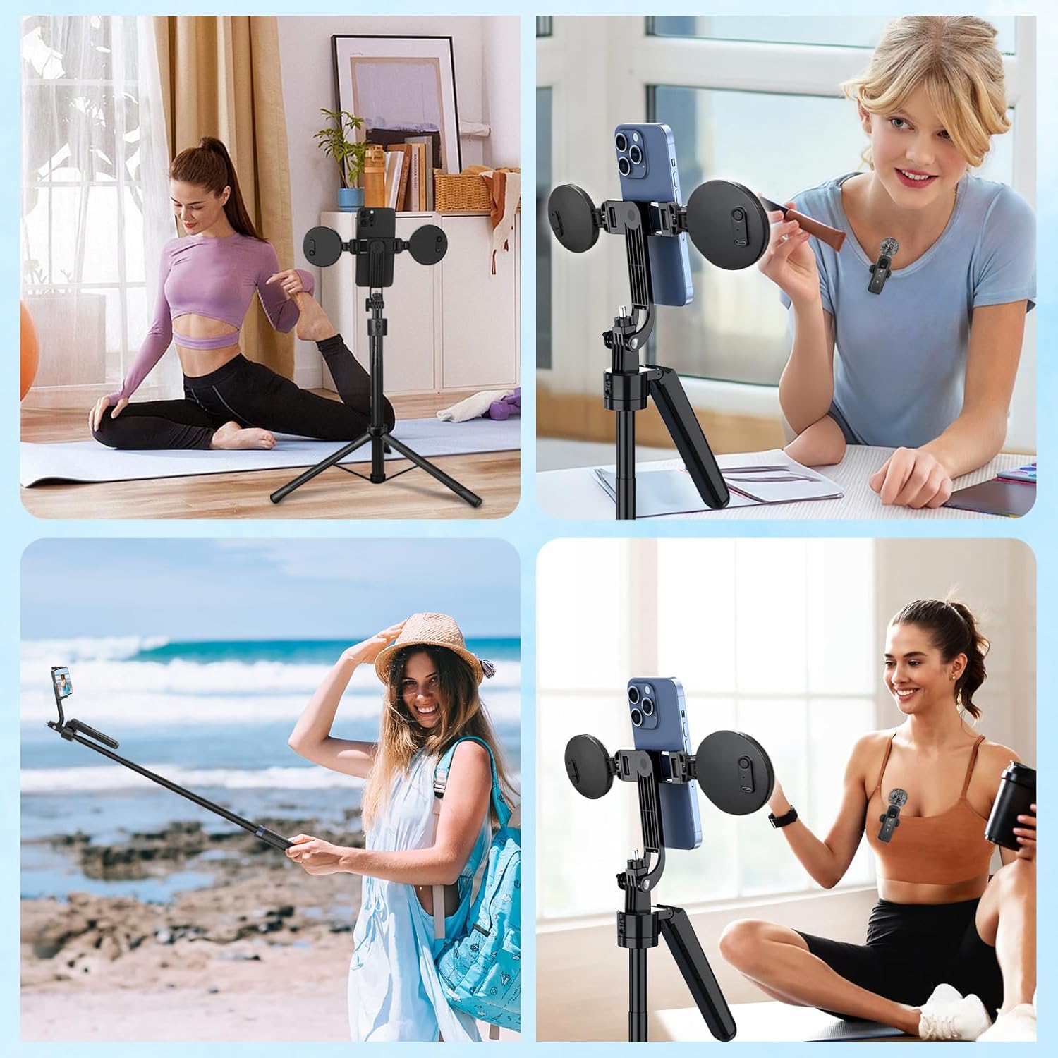 Content Creator Vlogging Kit for iPhone/Android,70-inch Auto Face Tracking Tripod for iPhone with Light and Wireless Microphones,TikTok/YouTube Starter Kit