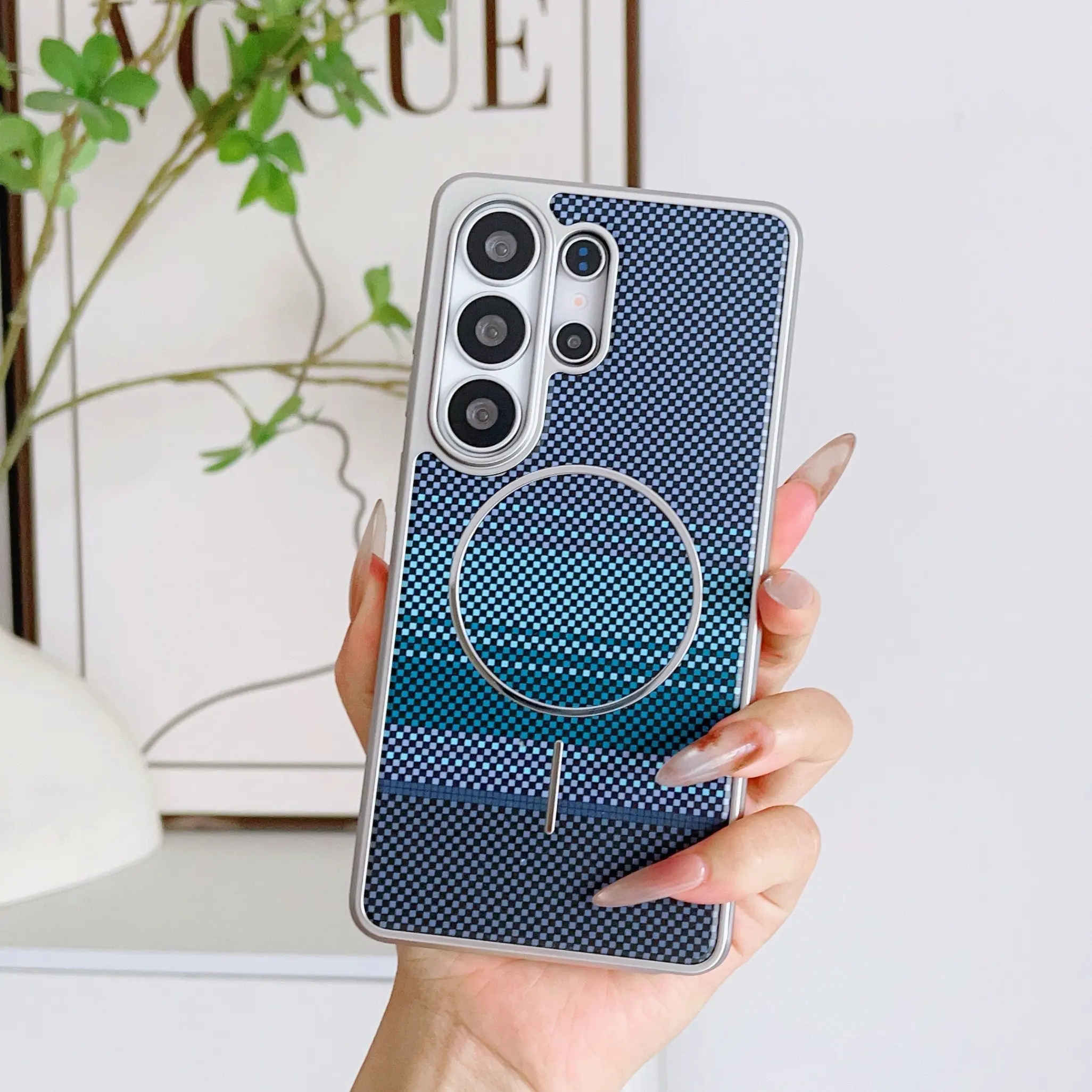 Kevlar Braided Magnetic Phone Case for Samsung S21-S26 Ultra/plus, Magsafe Wireless Charging, Anti-Drop, Slim, Non-Slip, Carbon Fiber Texture