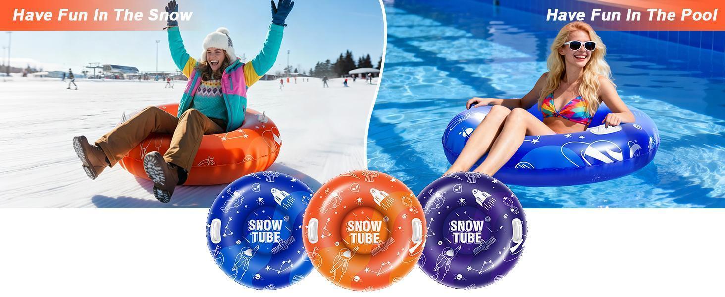 3Pack Snow Tubes,Space Pattern Style,Snow Sled for Kids and Adults, Cold-Resistant Inflatable Snow Tube, Thickened Heavy Duty Sleds for Winter with Handles, Snow Toys, Snow Sleds for Family Activities Outdoor Fun