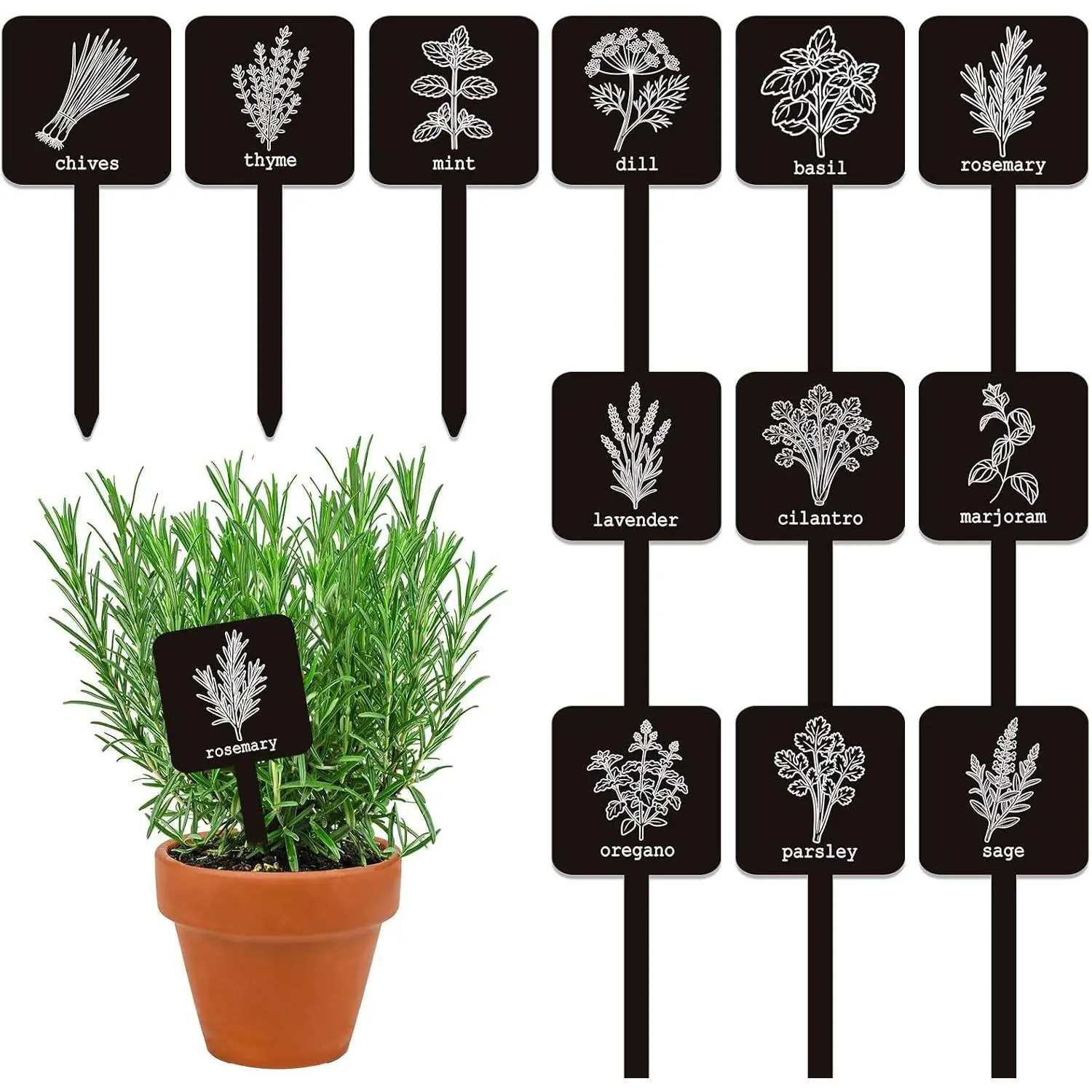24 count   Label Signs 12 Styles Garden  Markers  Black Square Tags  Stake Tags with Names for  Indoor Outdoor Garden Decor