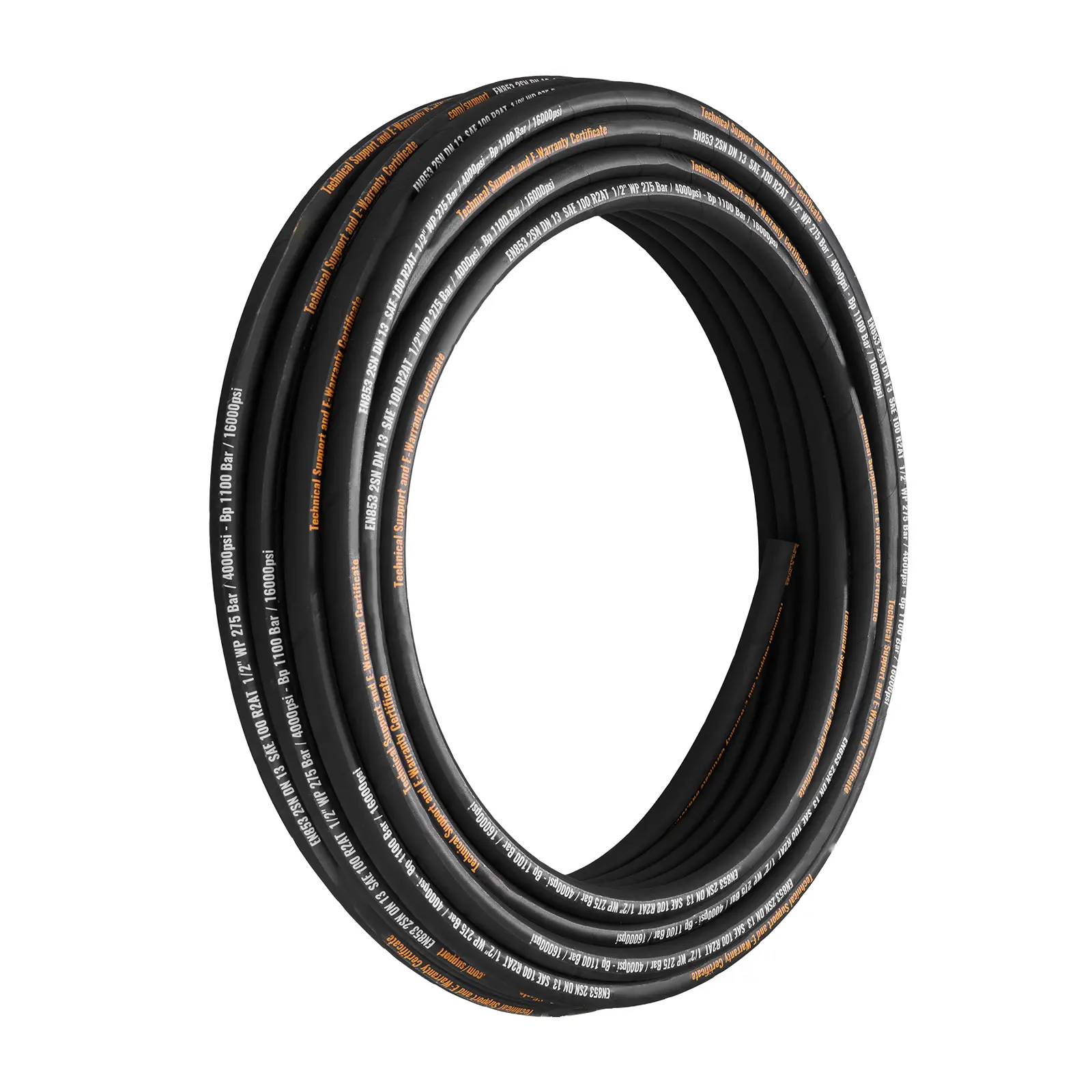 Hydraulic Hose 1/2 inch x 100 ft, Coiled Hydraulic Hose 4000 PSI, Rubber Hydraulic Hose with 2 High-Tensile Steel Wire Braid, Bulk Hydraulic Hose -20℃ to 140℃, Hydraulic Oil Flexible Hose