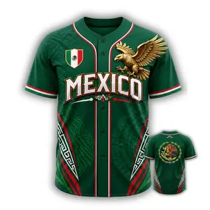 Mexico Baseball Jersey, Aztec Eagle Shirt,featuring a golden eagle and national flag design. Suitable for summer wear. It is the perfect gift for baseball fans and patriots.