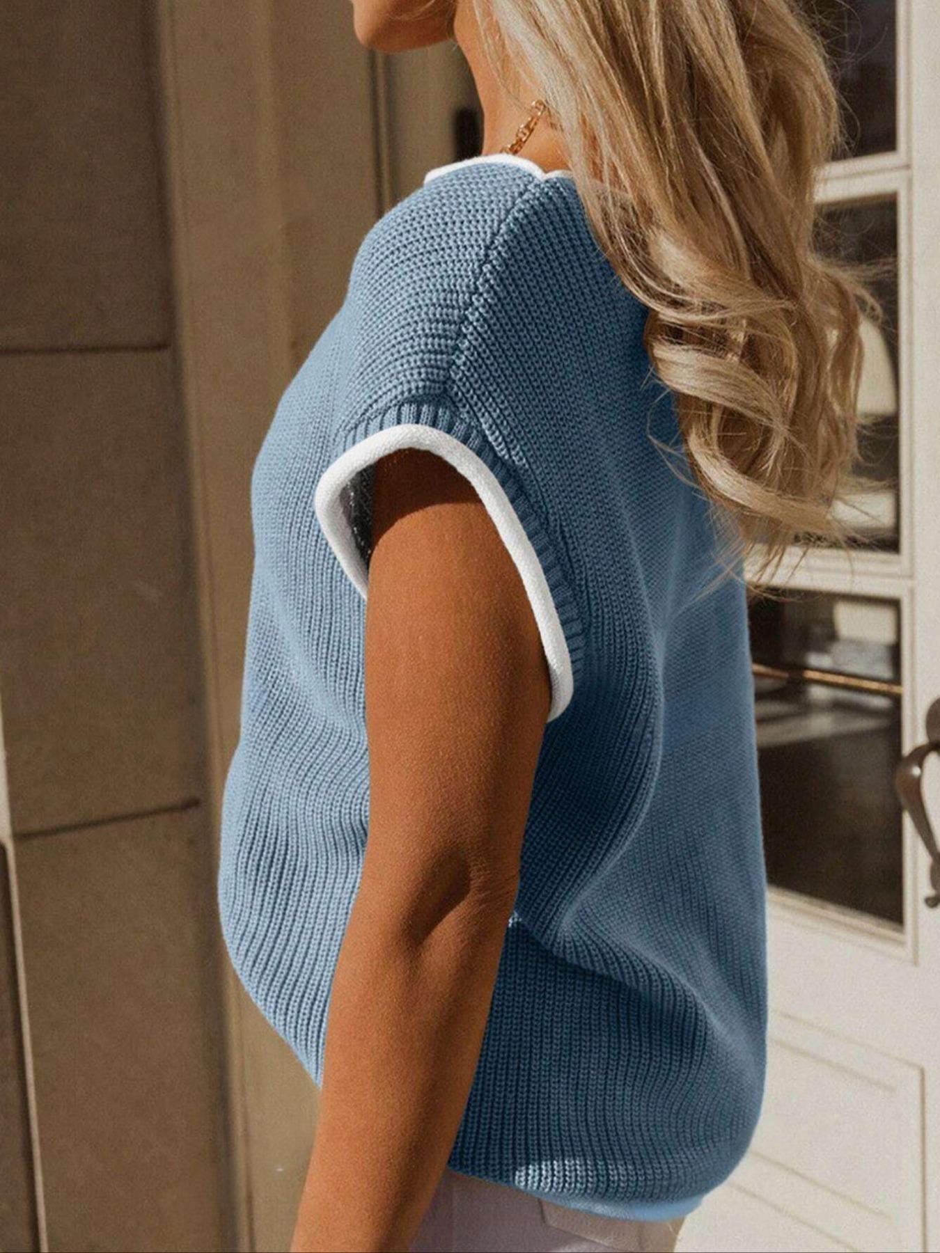 Women's Sweater Pullover, Casual Cap Sleeve Basic Crew Neck Fitted Knit Top for All Seasons, Fashion Women's Knitwear for Daily Wear