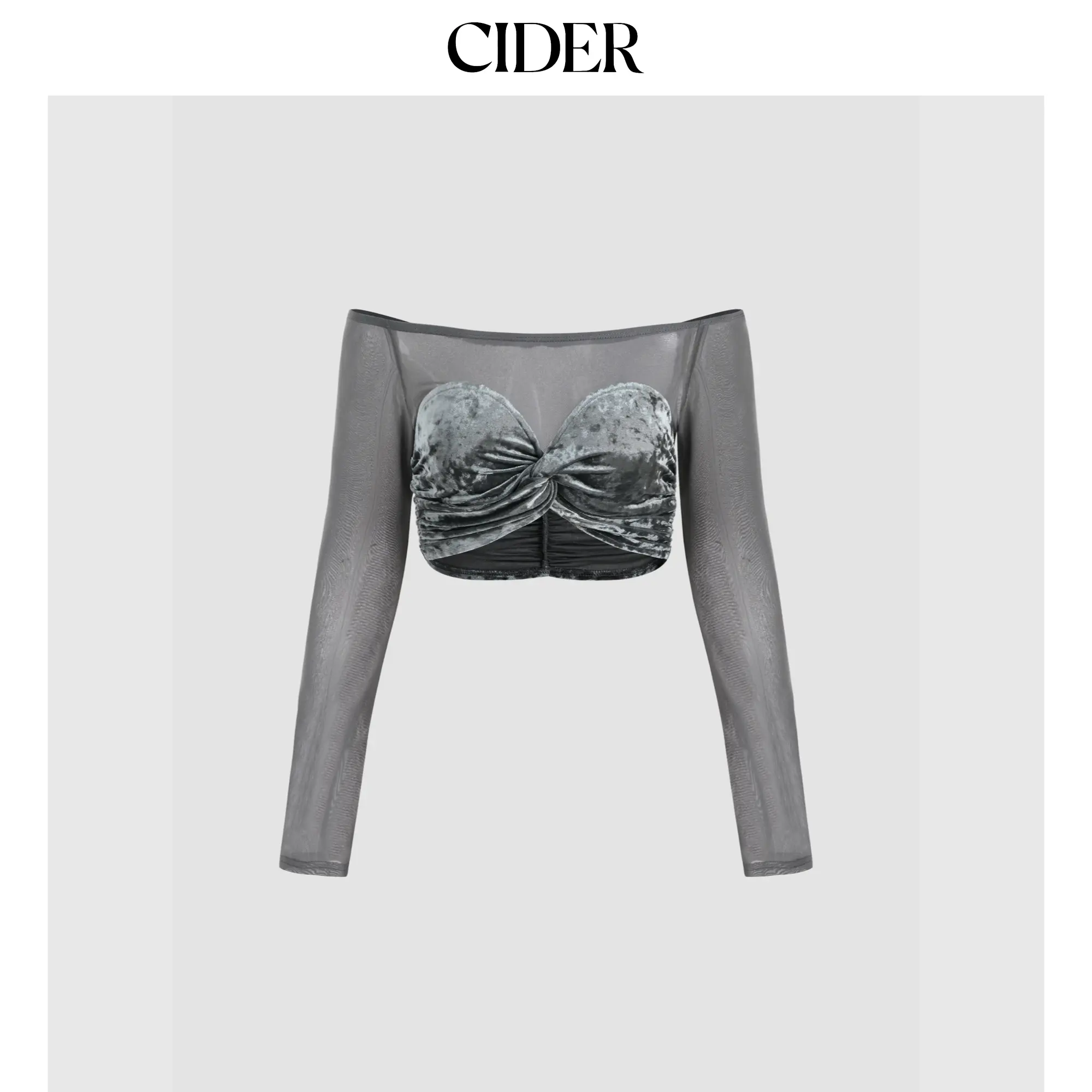 Cider [size 2-10] Velvet Off-shoulder Patchy Knotted Crop Top