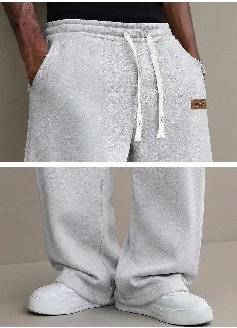 Men’s casual pants for autumn, cotton-blend stretch fabric, comfortable athletic-casual long pants with a loose straight fit; suitable for everyday wear and commuting; versatile sweatpants with drawstring; simple men’s casual pants.