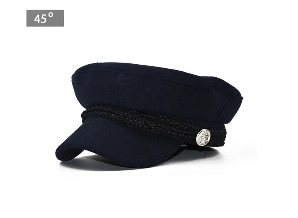 Fashion Women Men  Spring Autumn Sailor Black Ladies Beret Top Captain Cap Travel  Octagonal Hat