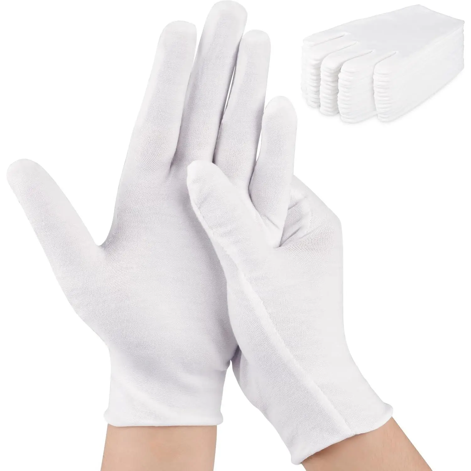 24 Pcs White Cotton Gloves for Dry Hands & Eczema, Moisturizing Sleeping Gloves for Men and Women, Stretchy Breathable Work Glove for Jewelry Inspection, Spa