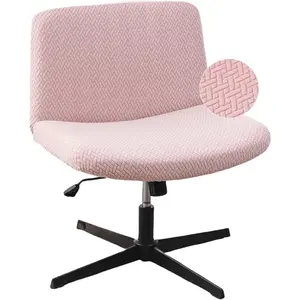 Armless Office Desk Chair Cover, Waterproof and Elastic Criss Cross Chair Cover, Vanity Chair Covers, Mid Back Wide Seat Accent Chair Covers (Pink, T-Type, Just the Cover)