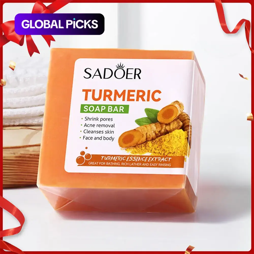 Handmade Turmeric Soap Bar for Face and Body, Natural Body Care Cleansing, Cleanser, Exfoliate, Exfoliating & Nourishing Soap for Daily Use #GLOBAL PICKS