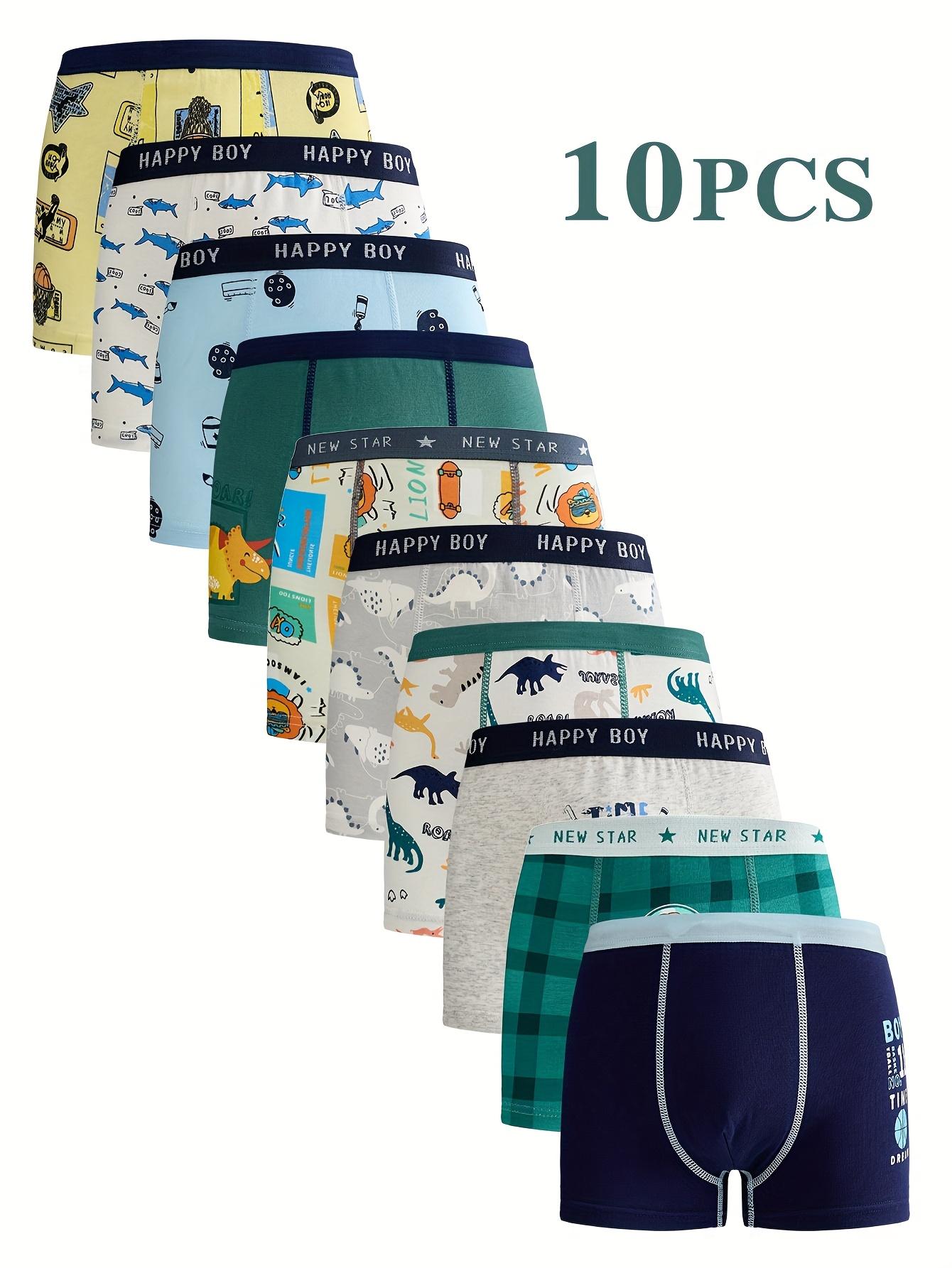 10 Pack Boys Underwear 3-15 Years Cute Cartoon Dinosaur Print Boxer Briefs Breathable Stretch Waistband All Season Comfort Full Body Patterns Plaid Stripes Camo Floral