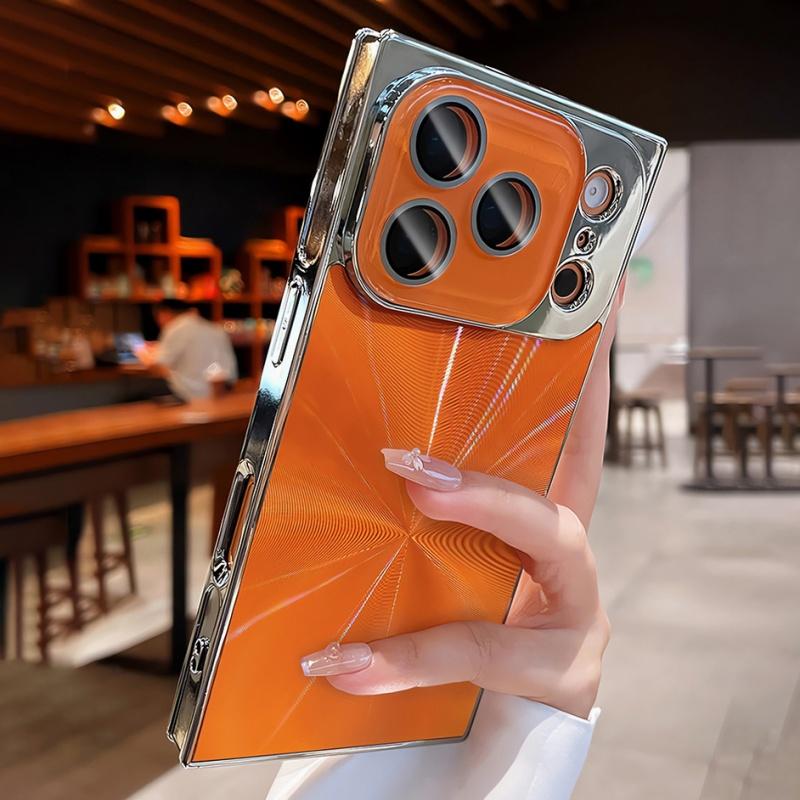 Plating Laser Aurora CD Texture Squares Case For iPhone17 16 15 14 13 Pro Max Plus with Glass Lens Flim Protection Bumper Cover
