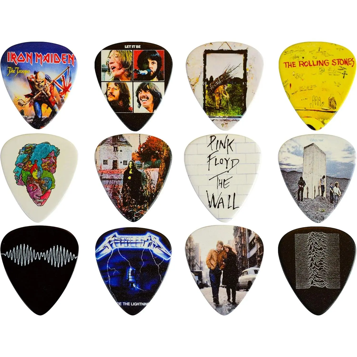 12 x Classic Albums Guitar Picks Set Guitar Plectrums For Every Guitarist Both Sided Print Pick In Pick Tin Sized 0.46, 0.71, 0.81, 0.88, 0.96, 1.2 mm Electric Guitar, Acoustic Guitar And Bass (Set 2)