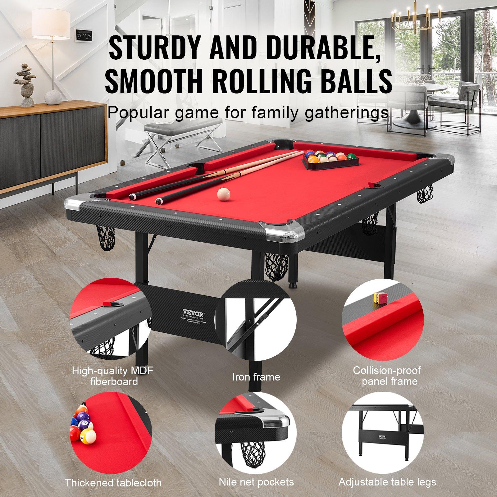 VEVOR Billiards Table, 6.3 ft Pool Table, Portable Foldable Space-Saving Table, Billiard Table Set Includes Balls, Cues, Chalks and Brush, Black with Red Cloth, Perfect for Family Game Room Kid Adult VEVOR Billiards Table, 6.3 ft Pool Table, Portable Foldable Space-Saving Table, Billiard Table Set Includes Balls, Cues, Chalks and Brush, Black with Red Cloth, Perfect for Family Game Room Kid Adult
