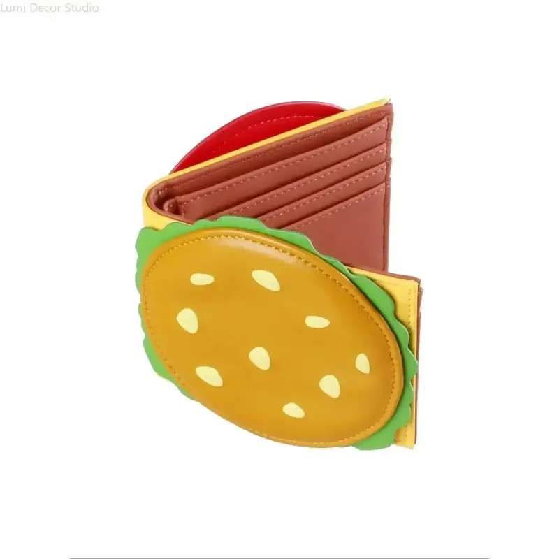 Men's Burger‑Shaped Bifold Wallet, Trendy PU Leather Credit Card Holder With Card Slots ID Window, Fun Casual Fashion Wallet Gift