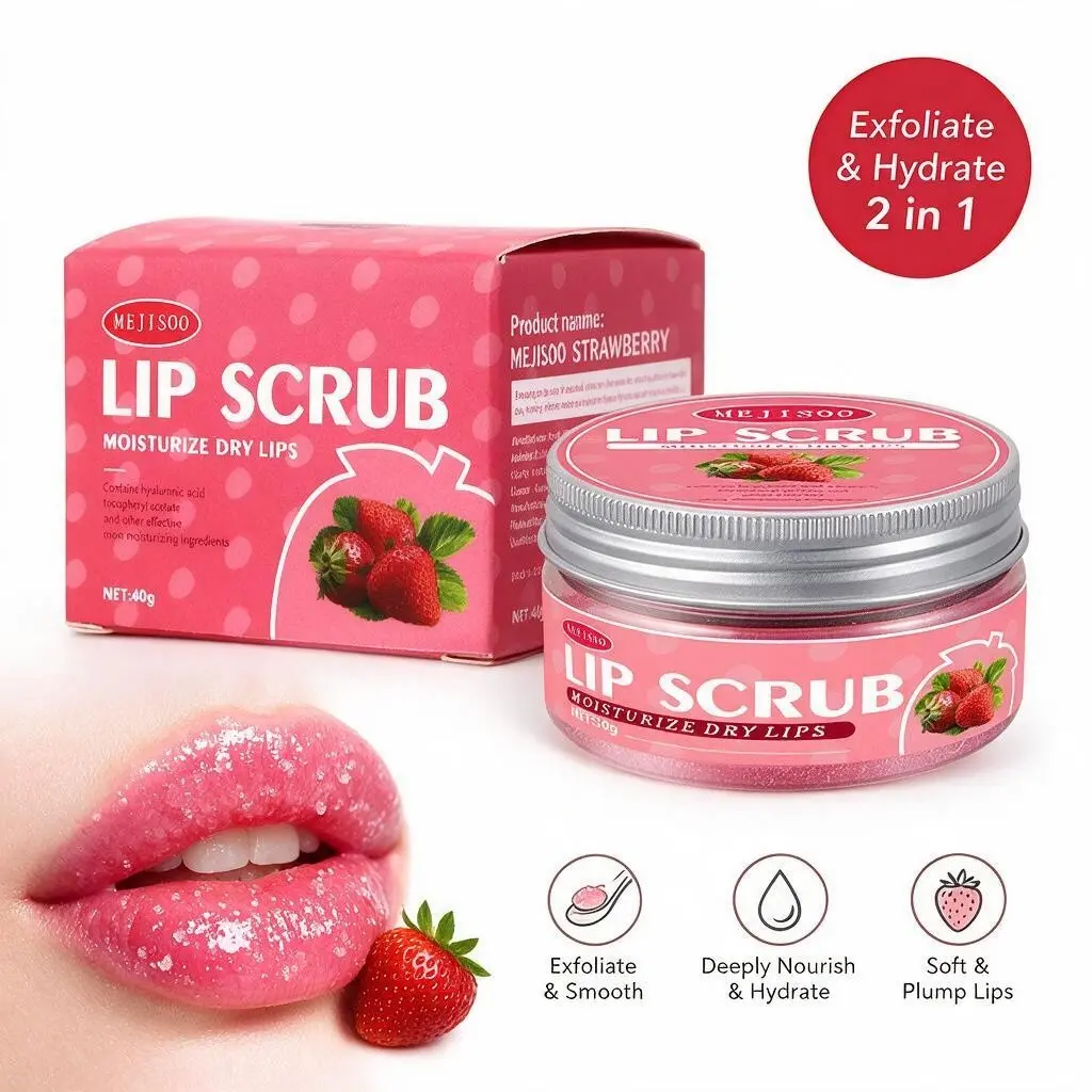 40g Strawberry Lip Scrub Cream, moisturizes and softens the skin while protecting against dryness and tightness, bringing a fresh strawberry aroma. Lip care, plump and elastic to maintain luster, deeply moisturizes lips, soothes dry and cracked lips, dail