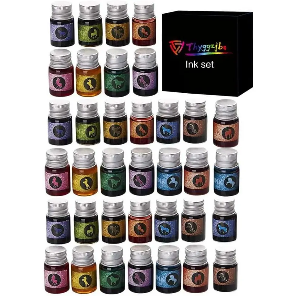 Thyggzjbs 36 Pieces 12 * 3 Colors Calligraphy Ink Set, Calligraphy Fountain Glass Dip Pen Color Ink Caligrapher Pen Ink Bottle Set for Art, Writing, Signatures, Calligraphy, Decoration, Gift