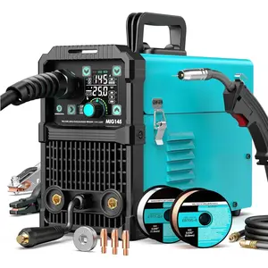 145A MIG Welder, 110V 220V 4 in 1 Gas/Flux Core MIG/Lift TIG/Stick Welder Machine, Large LED Display Welding Machine, IGBT Inverter Welder MIG145 Soild Gasless Synergy MIG Welder