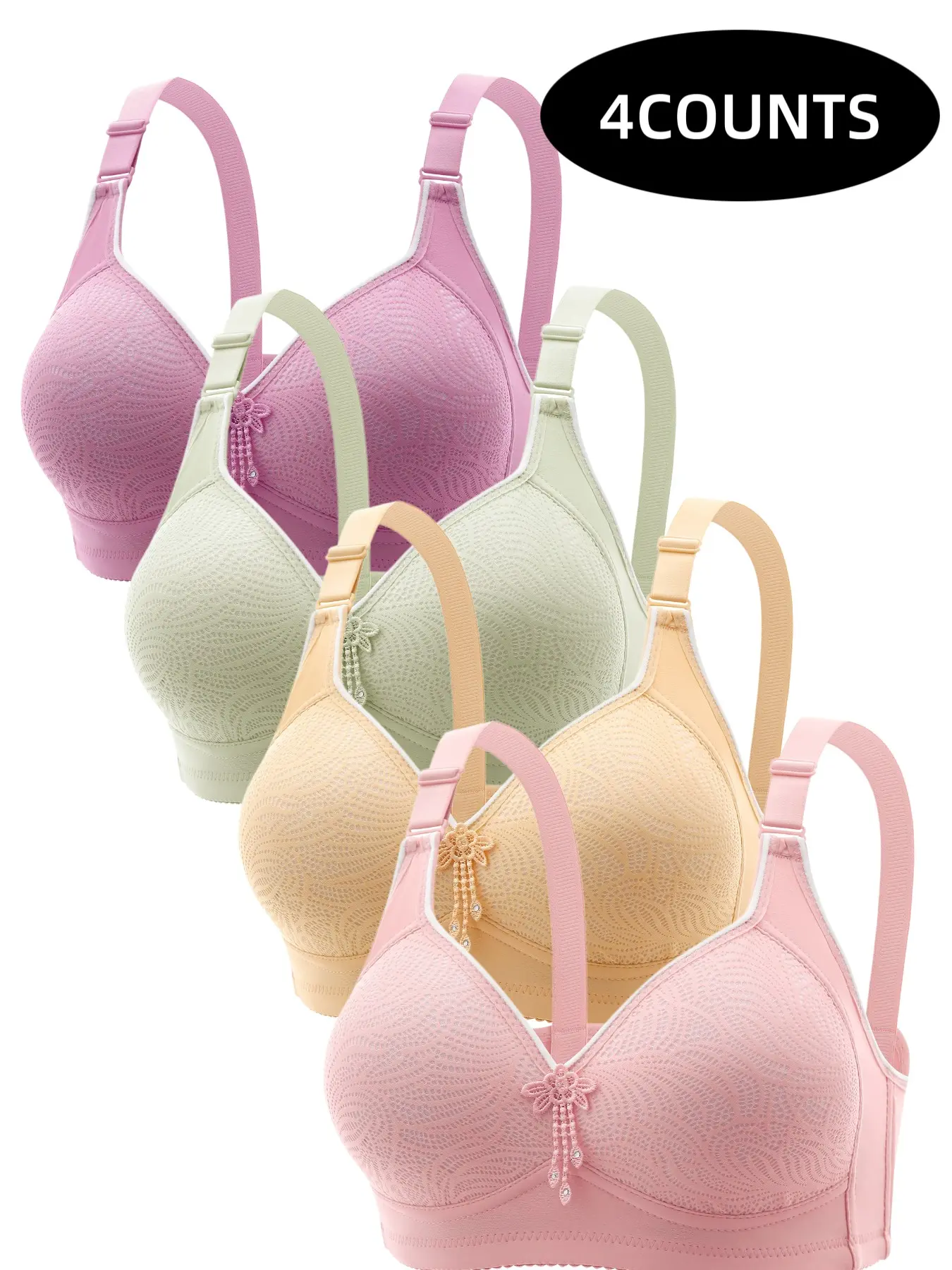 Women's Contrast Binding Push Up Bra, Soft Comfortable Breathable Wireless Bra, Casual Comfy Bra, Women's Lingerie for All Seasons