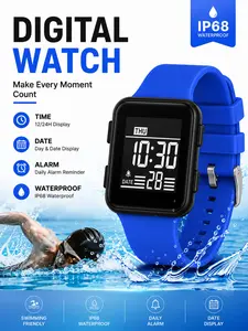 Minimalist Square Digital Watch for Men and Women: Large Screen, Water-Resistant, Waterproof Wrist Watch, Sports Digital Watch with Time, Date, Alarm, and Luminous Display; TPU Strap; Casual Watch for Students