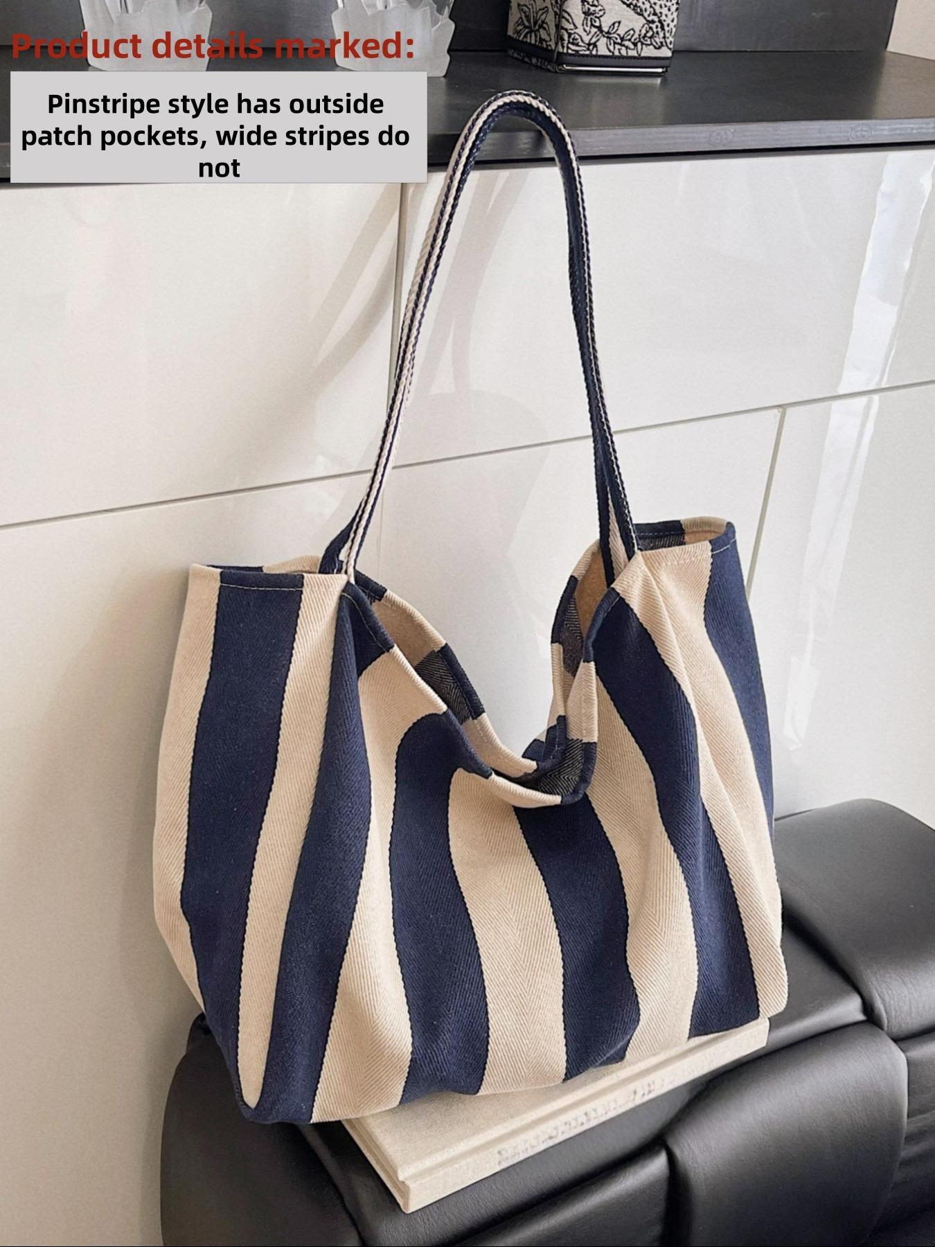 26 Spring Summer Women's Plain Striped Pattern Slouchy Tote Bag, Fashionable Large Capacity Shoulder Bag for Work & Daily Used, Trendy All-match Bag for Commuters and Students