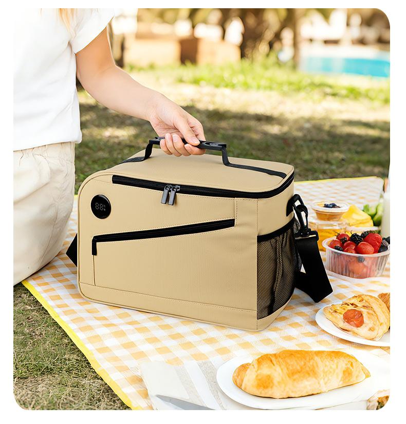 Thermometer insulated bag, outdoor fresh-keeping ice bag, large-capacity lunch bag, multi-functional lunch box storage bag, insulated picnic bag
