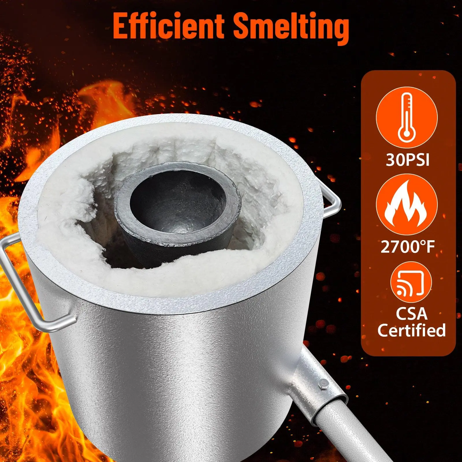 GARVEE26Lbs/12KG Propane Melting Furnace Kit - High Temperature 2370°F Metal Foundry Furnace with Large Capacity Crucible and Tong for Melting Copper, Silver, Aluminum, and Gold - Ideal for Beginners