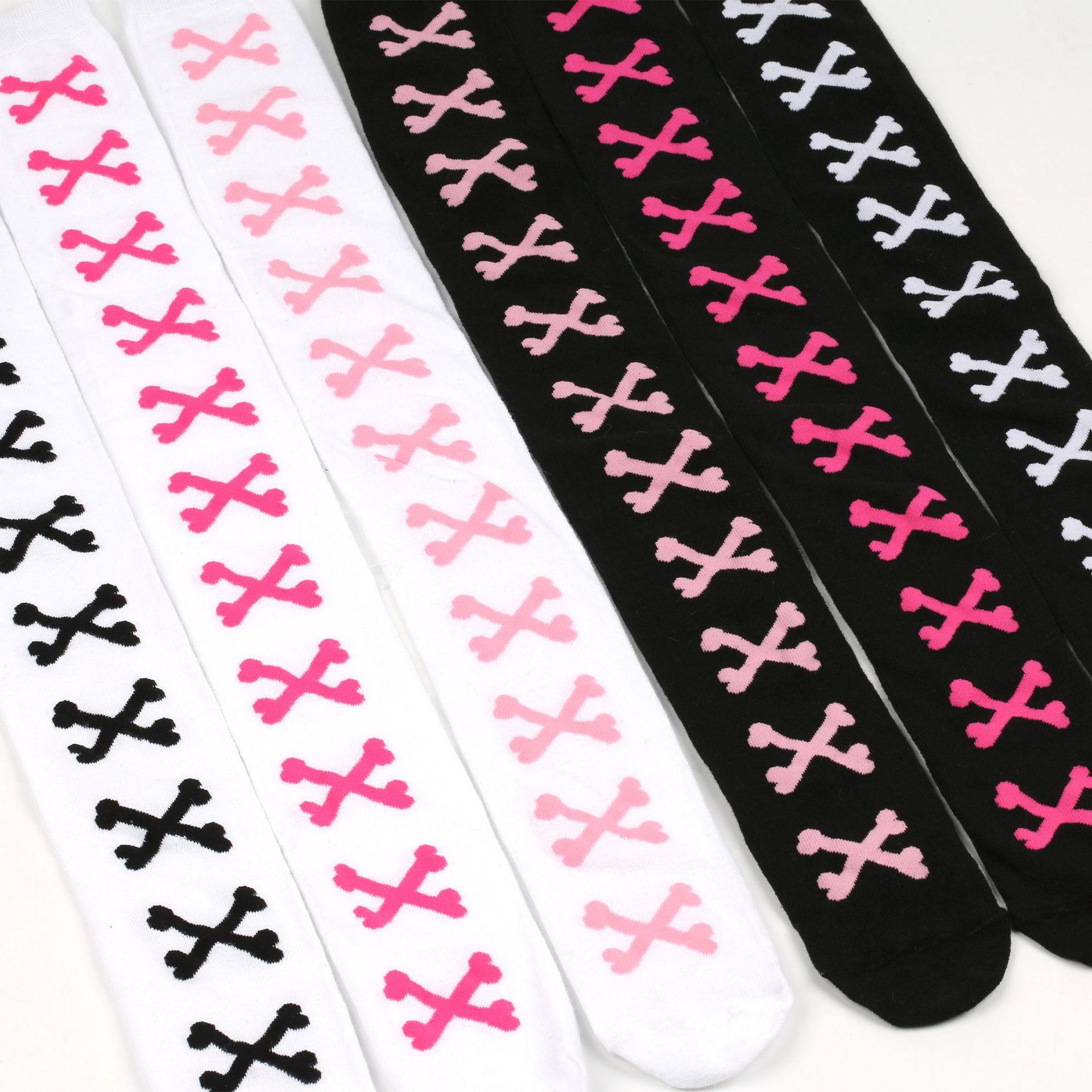 3 pairs Over-The-Knee Black White Pink Lolita Stockings