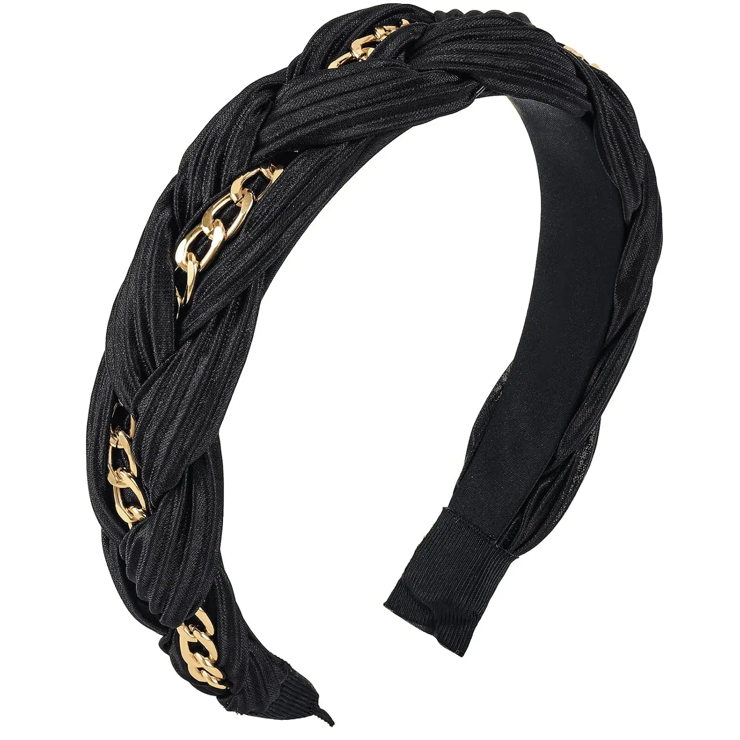 Black Headband for Women Girls  Chain Padded Headband Non Slip Soft Hairbands Cute Makeup Braided Wide Hairband for Thin Thick Long Short Curly Aesthetic Hair Party Accessories