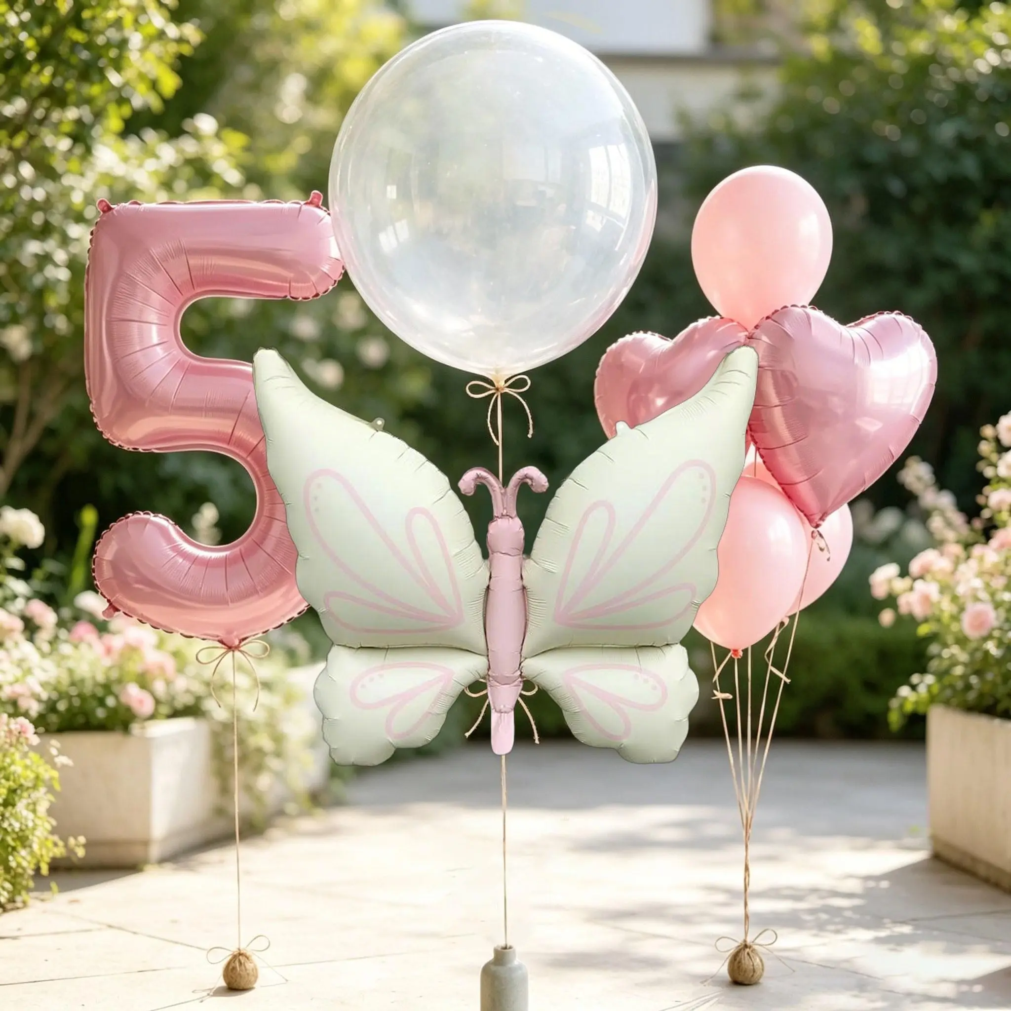 12-Piece Butterfly Number Birthday Balloon Set,Includes a 32-inch pink digital aluminum foil balloon, ivory-colored butterfly，heart-shaped foil , Perfect for Girl's Party, Garden Picnic, Baby Shower, Anniversary，Atmospheric decorations for festivals