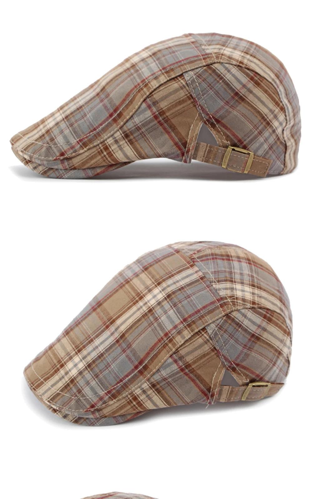 HT4376 Berets Men Women Vintage Plaid Beret Cap Male Female Adjustable Flat Cap Retro Spring Summer Cap Beret Hats for Men Women
