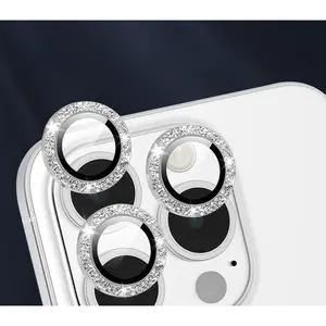 Silver Diamond Tempered Glass Camera Lens Screen Protector for iPhone 17 Pro Max, Glitter Rhinestone Camera Ring Cover, Luxury Smartphone Protection Accessories for Girls