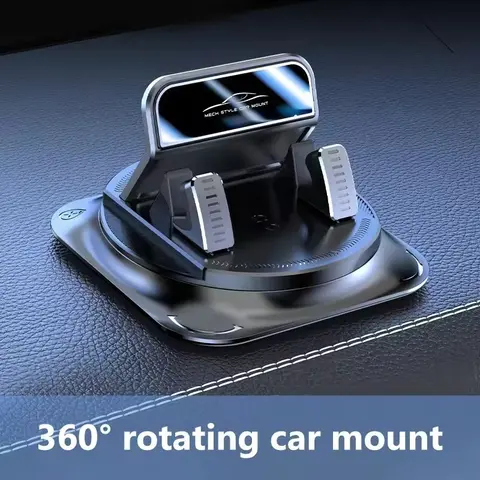 360° Rotatable Car Phone Holder, Car Cellphone Mount with ABS and Non-Slip Base, Adjustable Dashboard and Desk Mount Compatible with iPhone and Android Smartphones, Rotating Arm for Hands-Free Driving, Navigation, and Video Calls