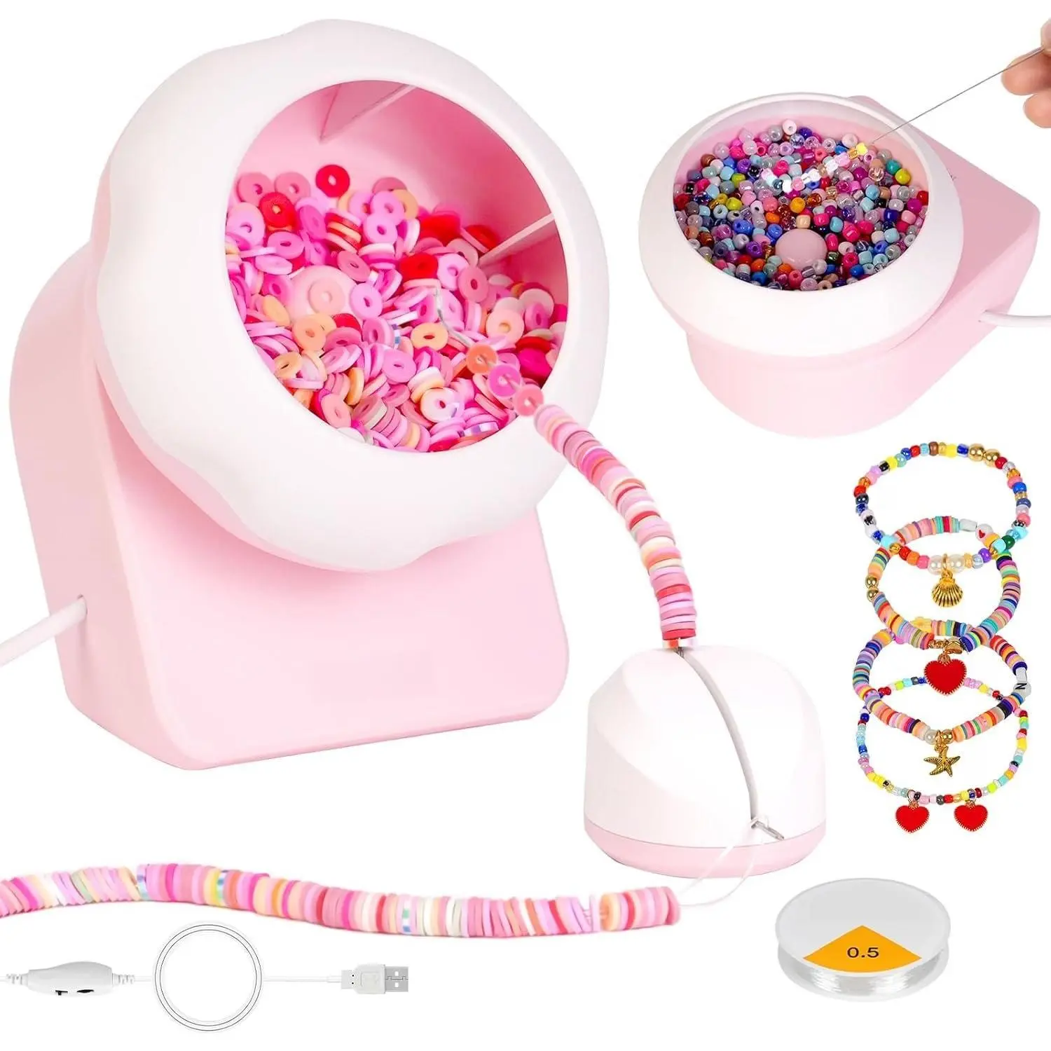 Clay Bead Spinner and Seed Bead Spinner, 2-in-1 Electric Bead Spinner for  Making, Bracelet Spinner and Necklace Making Machine with Bead  and Thread (Pastel )
