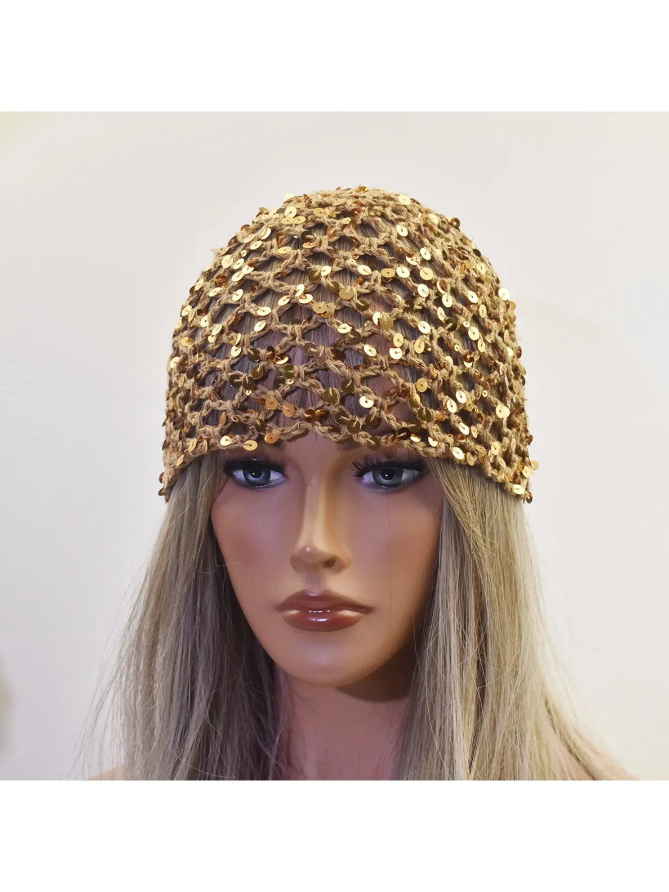 New adult hair cap with lace-up sequins and handcrafted design; solid color thread cap for hair styling, fashionable pose creation, and fishnet head cap
