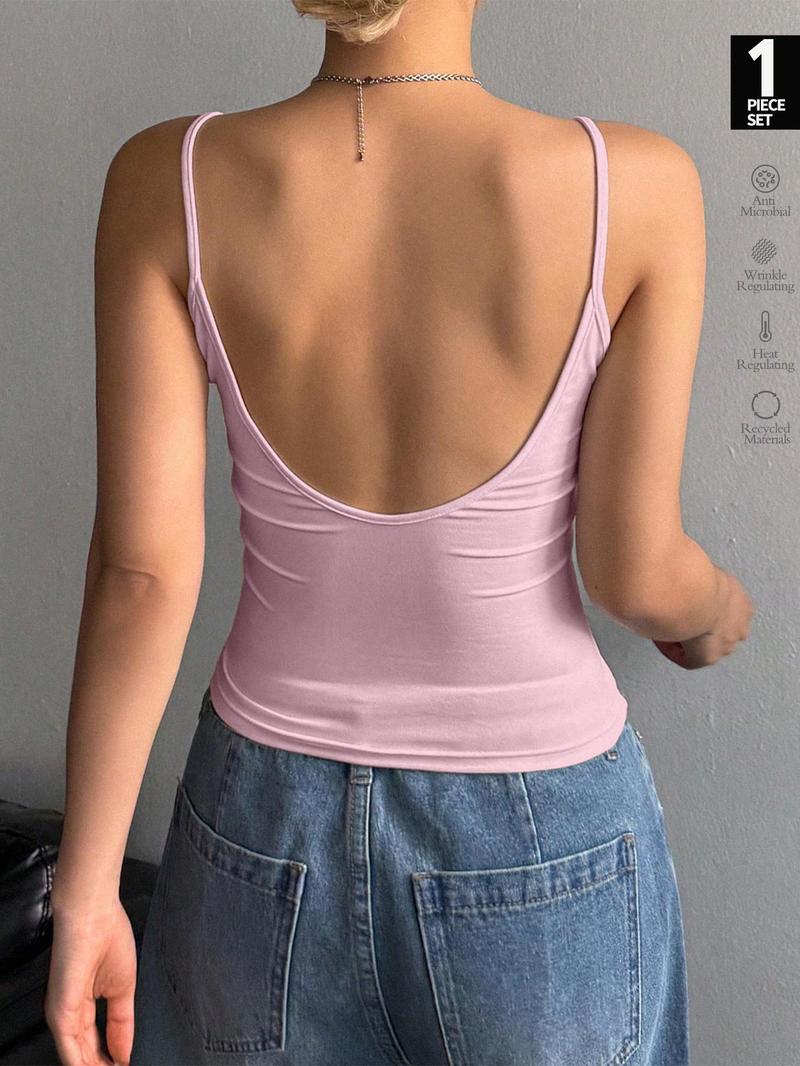 Women's Solid Backless Racerback Tank Top, Casual Sleeveless Top for Daily Wear, Ladies Clothes for All Seasons