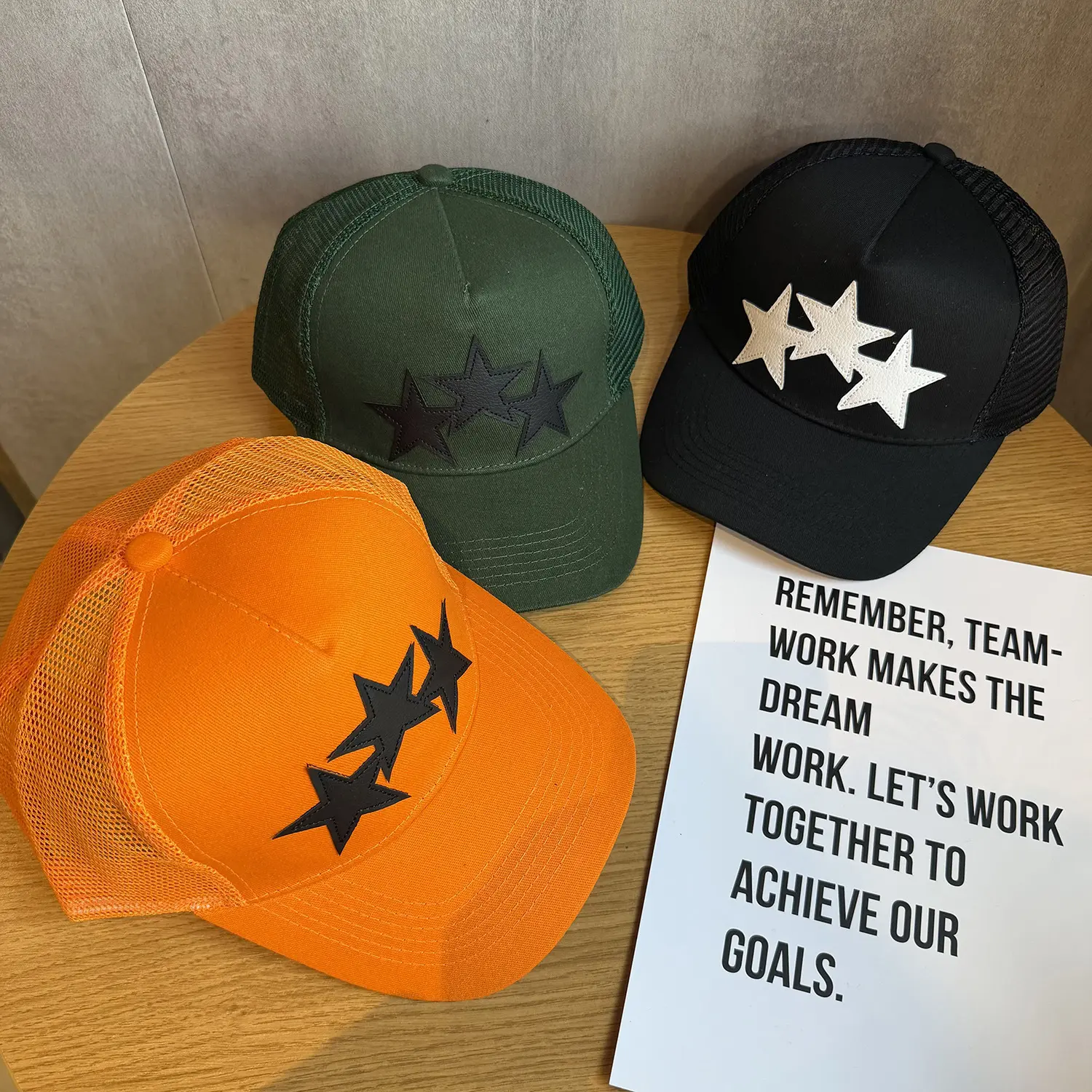 Star trucker hat three stars baseball caps mesh back cap fashion casual outdoor sport hats adjustable snapback headwear streetwear trend daily wear orange green black styling nice gifts