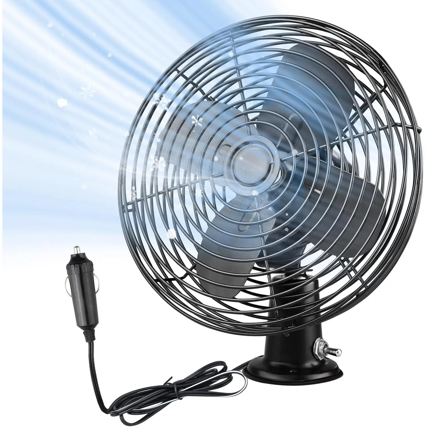 12V Portable Heavy Duty 9-Inch Metal Clip-On Fan, 2-Speed High Velocity, for RV Truck Bus Boat Forklift Car Camper Lawn Mower Tractor, Black