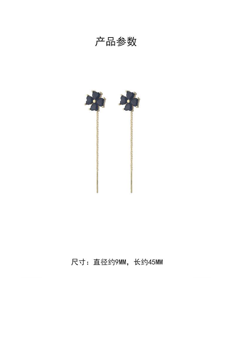 Fashionable black four-leaf clover lucky tassel earrings for women, light luxury design, new stylish ear accessories, gift for women