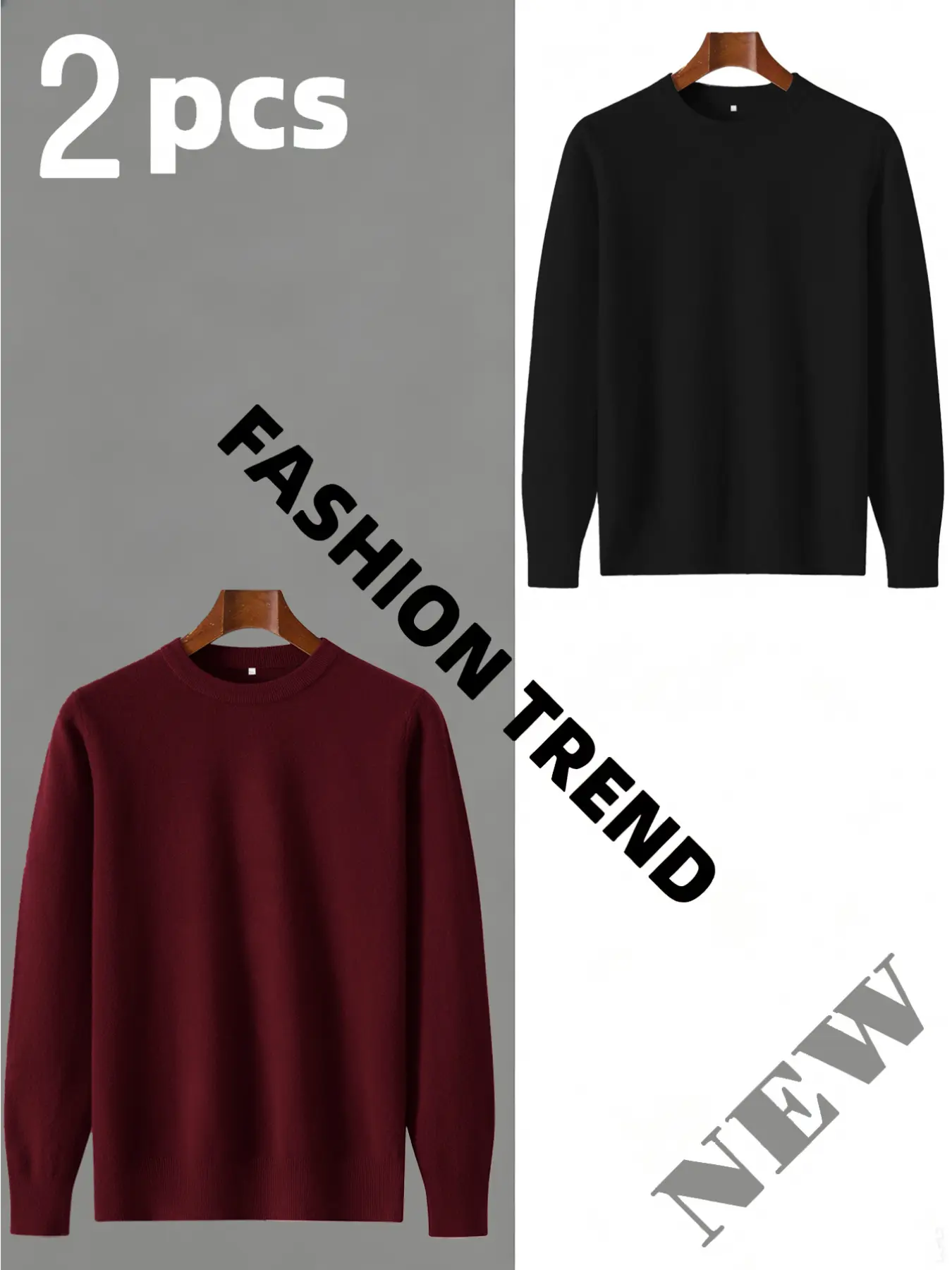 2-Pack Men's Casual Loose Crew Neck Long Sleeve Sweaters