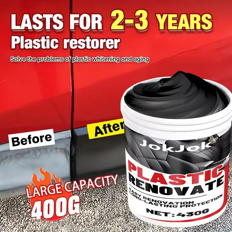 Car Plastic Polish Wax, Multi-Functional Interior & Exterior Renewal, Restores Glossy Finish on Car Parts, Jokjok Brand