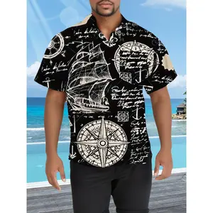 2024 -Border New Summer Fashion Men'S Digital Print Casual Loose Short Sleeve Shirt Hawaiian Shirt