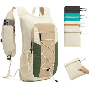 20L Hiking Backpack Lightweight Daypack with Phone Pocket Small Packable Foldable Hiking Bag for Women Men, Green+Beige