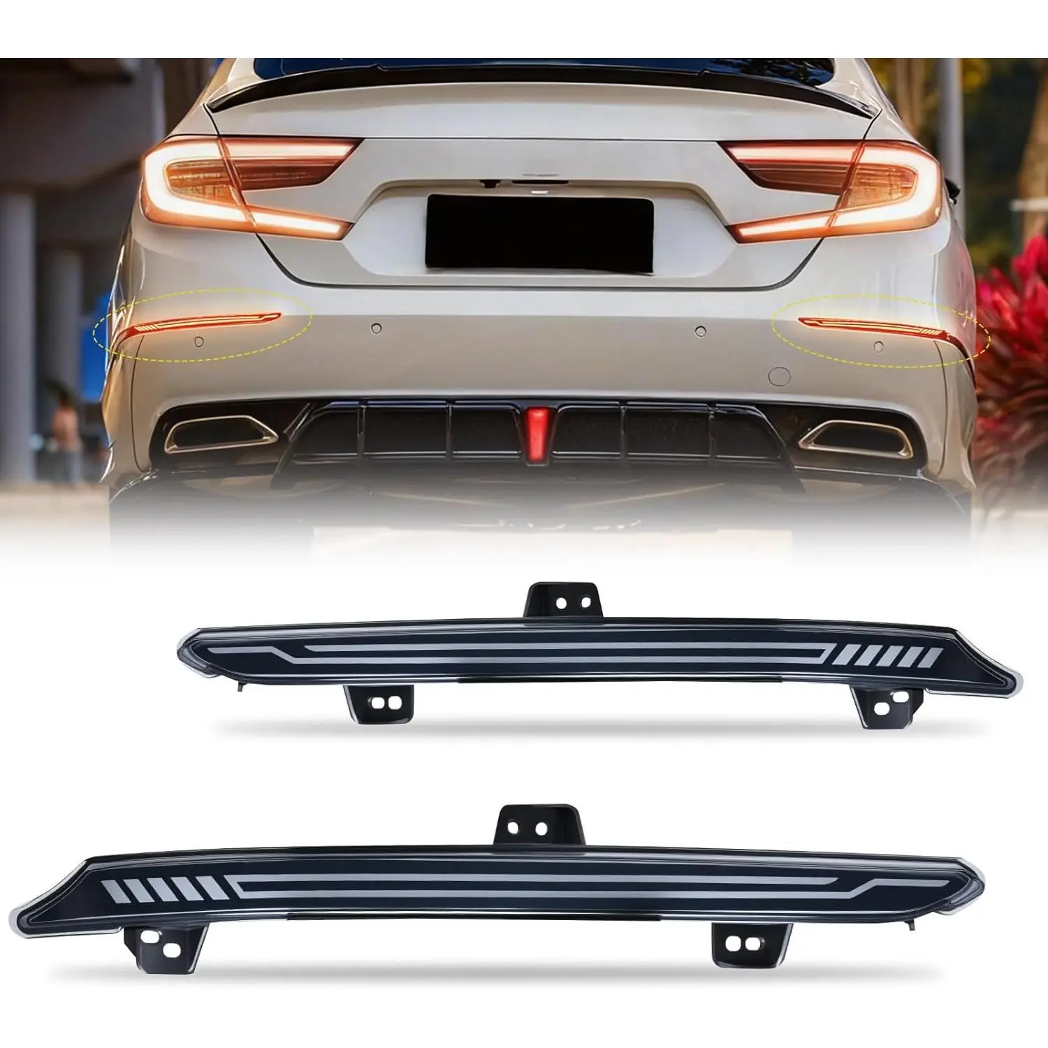 Nilight Rear Bumper Tail Light Compatible with 2018 2019 2020 2021 2022 Honda Accord 10th Smoke Lens LED Reflector Rear Bumper Lamp Brake Turn Signal Sequential Flashing Driving Taillights Replacement