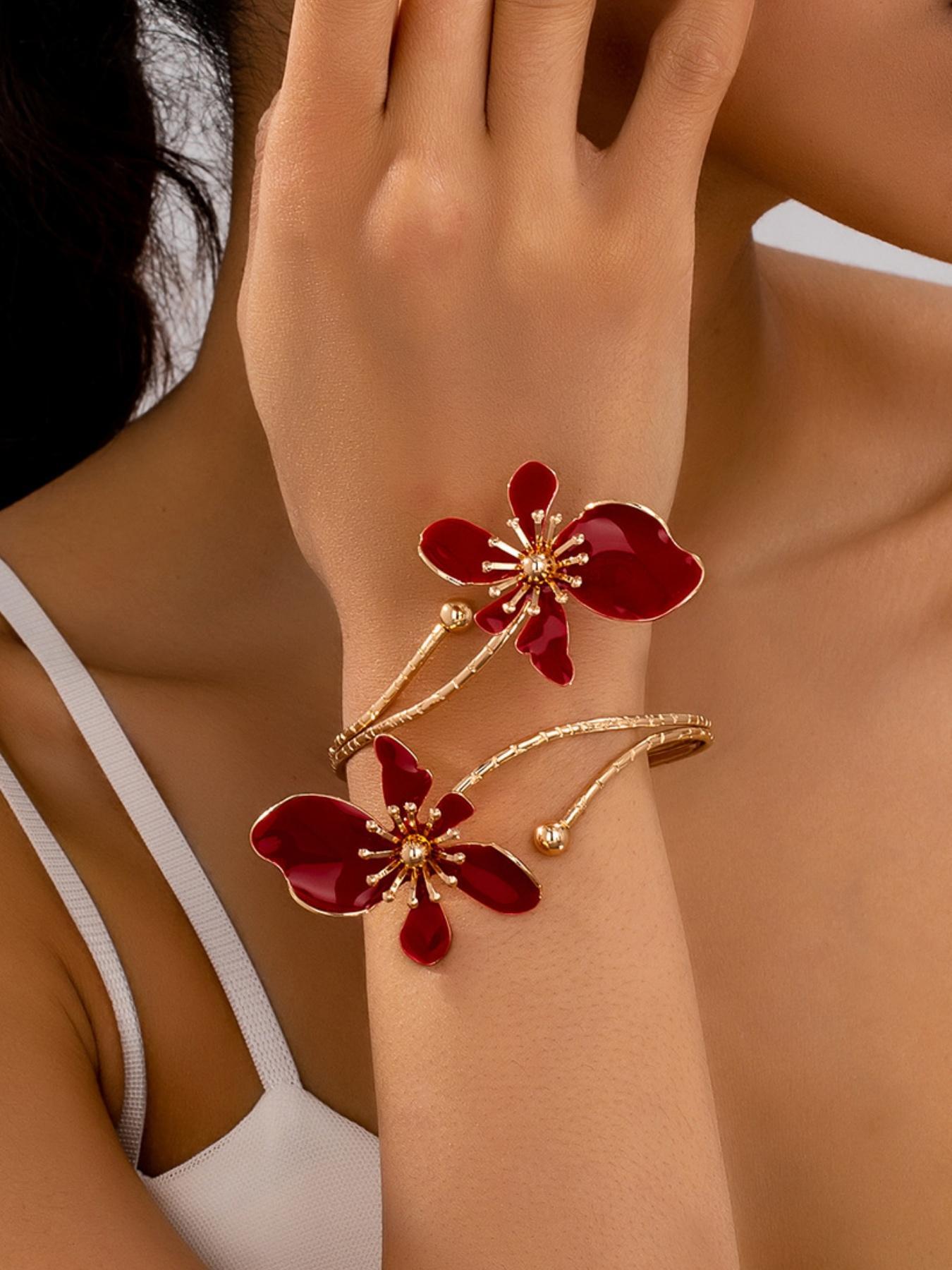 Elegant Floral Open Cuff Armlet, Adjustable Bangle for Women and Girls, Versatile Jewelry, Summer Dainty Jewelry, Perfect as a Birthday Gift, Trendy Fashionable Accessories, Fashionable Bracelet