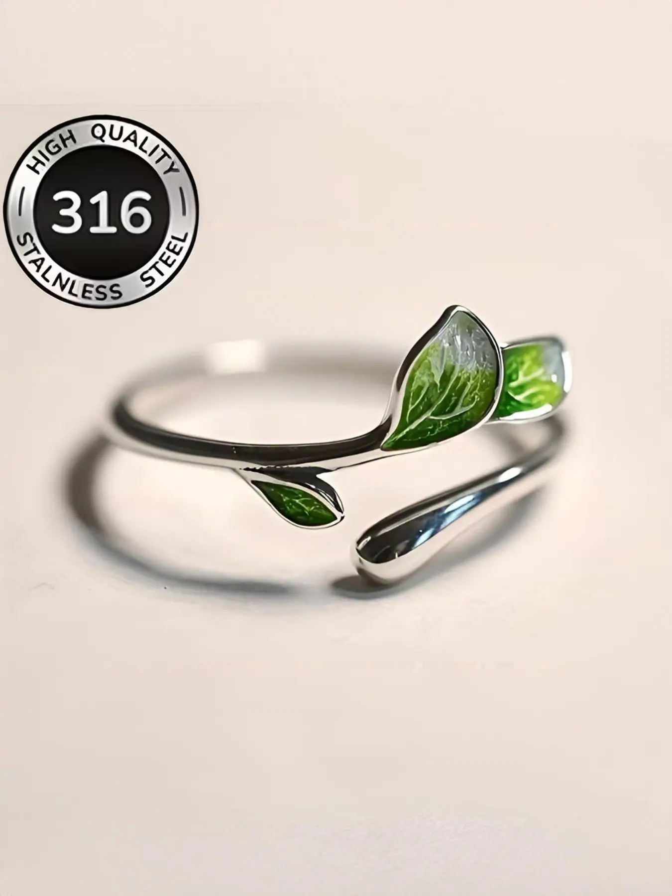 1 Pc High-Quality 316 Stainless Steel Enamel Leaf Ring, Adjustable Vine Open Ring, Comfortable Fit, Women's Jewelry, Mother's Day Gift, Birthday Gift