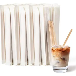 1000 Pcs Coffee Stirrers 5.5 Inch Wood Coffee Stir Sticks Individually Wrapped Disposable Eco-Friendly Wood Stir Sticks for Coffee, Cocktail (1000 PCS)