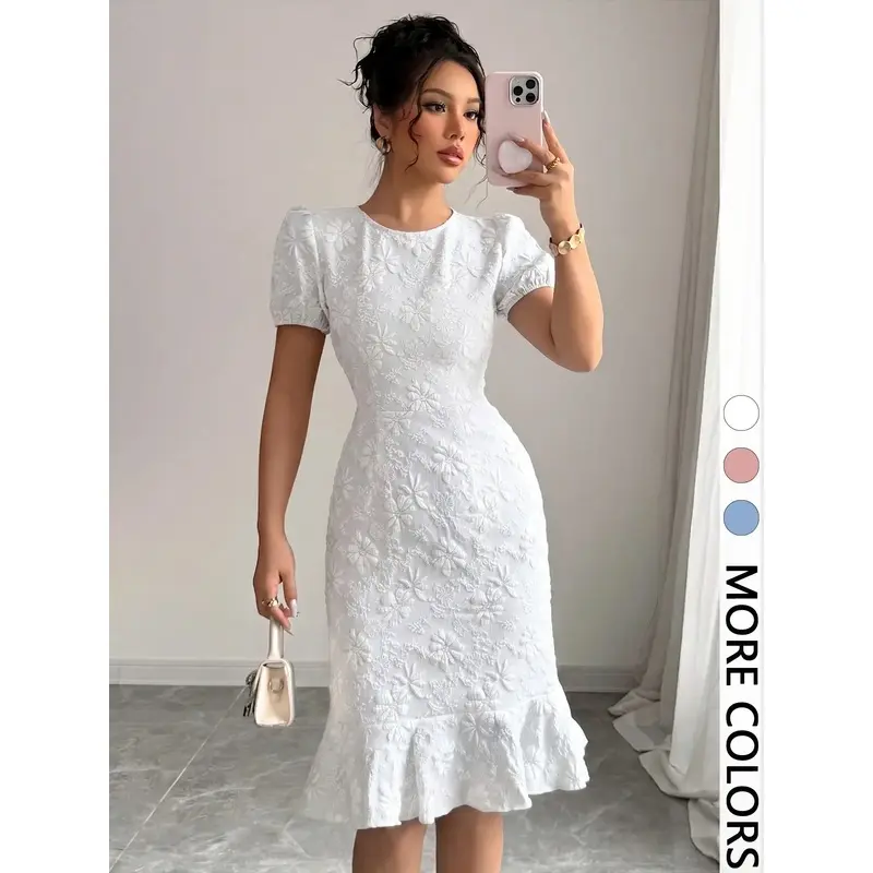 Women's Elegant Bodycon Pencil Dress, Comfortable Stretch Midi Workwear with Side Slit, Pockets, and Tummy Control, Basic, Casual, Clothes, Bodycon Dress, Slim Fit, Outfits, Bodycon Fit