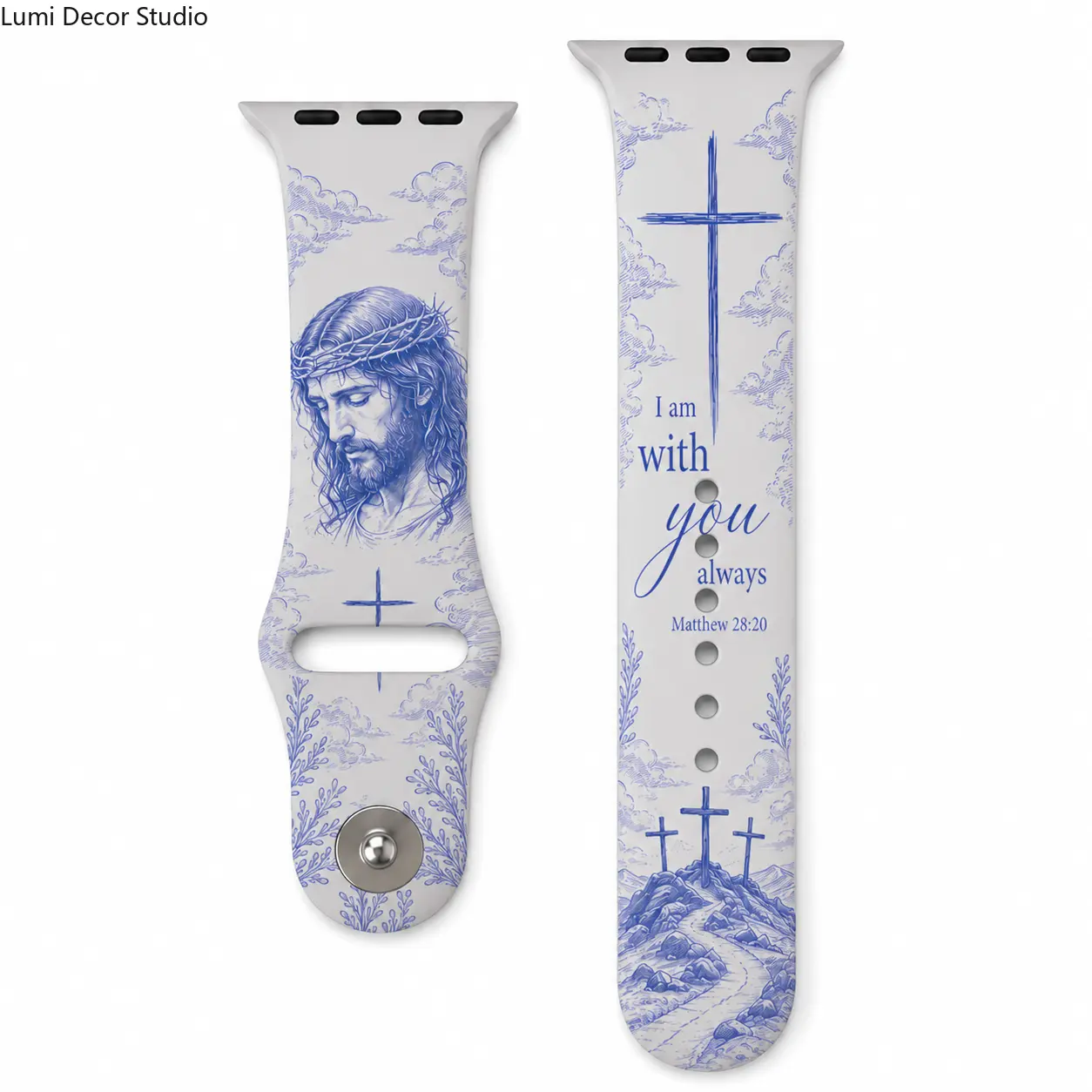 Jesus Cross Scripture Watch Band - Blue Ink Silicone Adjustable Strap for Smartwatches, Daily Faith Wear and Casual Outfits, Accessories, Wearable