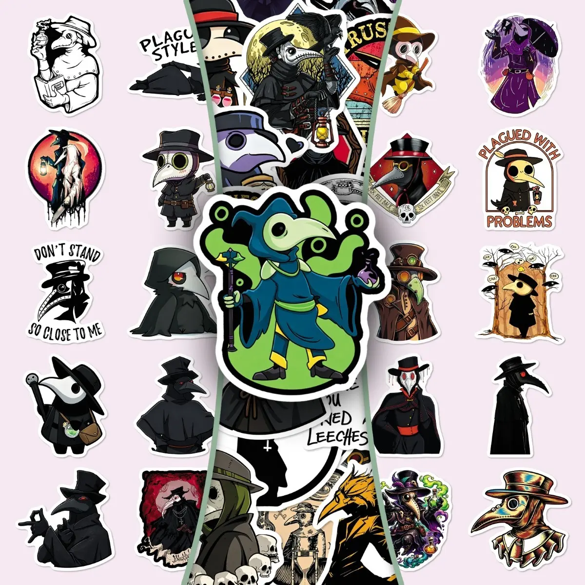 100sheets two sets of repeat plague doctor stickers dark style bird beak mask personality cartoon graffiti creative decorative stickers